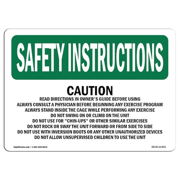 OSHA Sign, Read Directions In Owner's Guide, 24in X 18in Rigid Plastic, 18" W, 24" L, Landscape